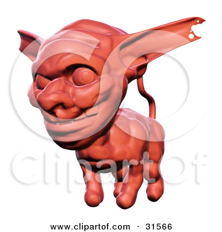 Clipart Illustration of an Evil Red Sculpted Creature With Torn Ears, Grinning by Tonis Pan