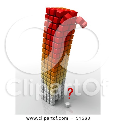 Clipart Illustration of an Unstable Toppling Cubic Structure Crumbling Over One Removed Cube With A Question Mark by Tonis Pan