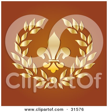 Clipart Illustration of a Golden Victorian Wreath Design Element With Leaves And A Flourish by elaineitalia