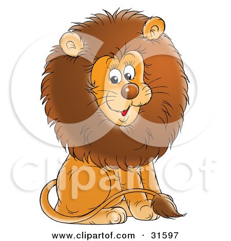 Clipart Illustration of a Young Male Lion With A Big Brown Mane, Sitting And Smiling by Alex Bannykh