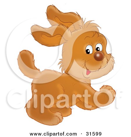 Clipart Illustration of a Cute And Energetic Puppy Dog Looking Back While Running by Alex Bannykh