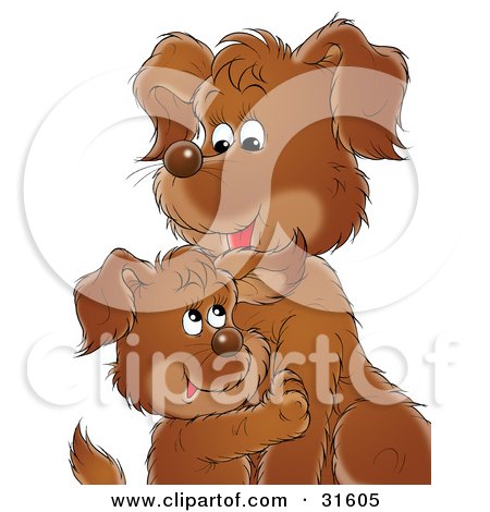 Clipart Illustration of a Sweet Brown Puppy Cuddling With Its Mom Or Dad by Alex Bannykh