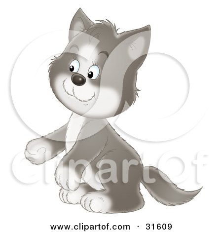 Clipart Illustration of an Adorable Gray And White Tuxedo Cat Sitting Up On His Hind Legs by Alex Bannykh
