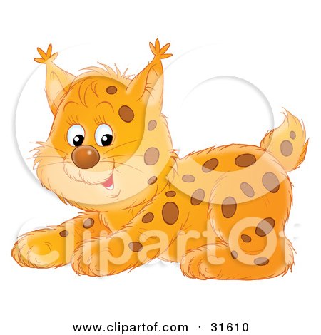 Clipart Illustration of a Playful Spotted Lynx Kitten Crouching by Alex Bannykh