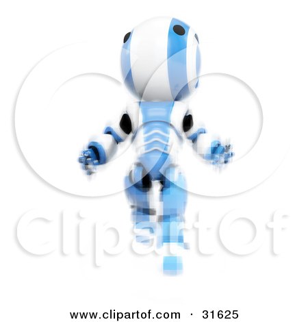 Clipart Illustration of a Blue AO-Maru Robot Running Forward, With Distorted Pixels As If Just Being Born by Leo Blanchette