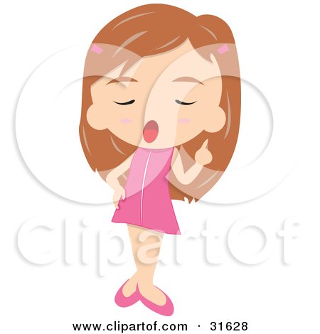 Clipart Illustration of a Sassy Little Girl In A Pink Dress, Holding One Finger Up And Setting Someone Straight by PlatyPlus Art
