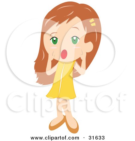 Clipart Illustration of a Little Girl In A Yellow Dress, Holding Her Hands Around Her Mouth And Shouting by PlatyPlus Art