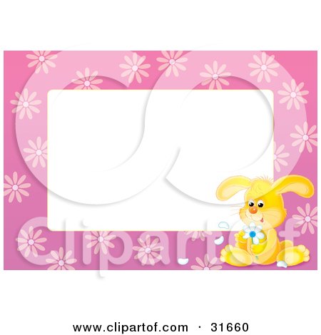 Clipart Illustration of a Stationery Border Or Frame With A Yellow Bunny Pulling Petals Off Of A Flower by Alex Bannykh