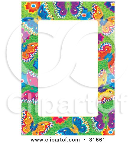 Clipart Illustration of a Stationery Border Or Frame Of Colorful Butterflies And Flowers by Alex Bannykh