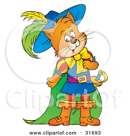 Clipart Illustration of a Ginger Cat, Puss In Boots, In Colorful Clothes And Cape by Alex Bannykh