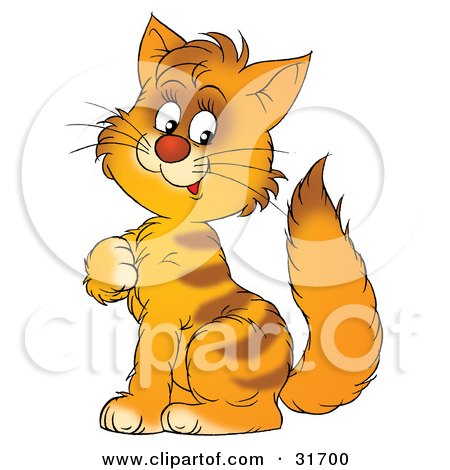 Clipart Illustration of a Cute Orange Striped Kitty Cat Sitting And Scratching His Chest by Alex Bannykh