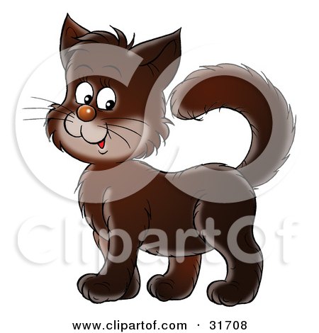 Clipart Illustration of a Cute Dark Brown Kitty Cat Standing With His Tail High by Alex Bannykh