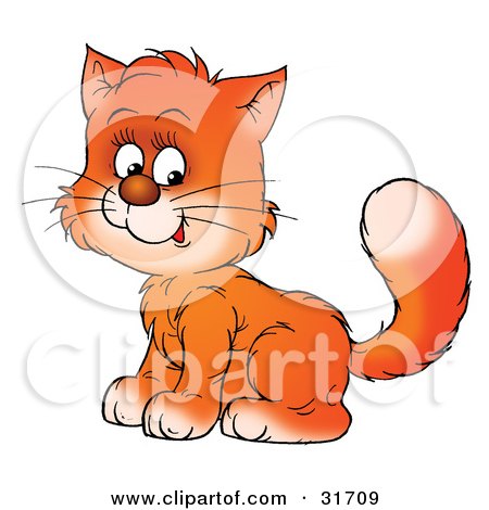 Clipart Illustration of a Sweet Ginger Kitty Cat Sitting With Its Body Facing Left, Its Head Turned Towards The Viewer by Alex Bannykh