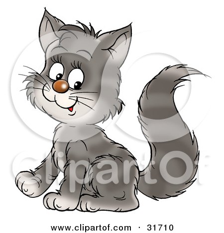 Clipart Illustration of a Cute Gray Kitty Cat With Stripes, Sitting And Smiling by Alex Bannykh