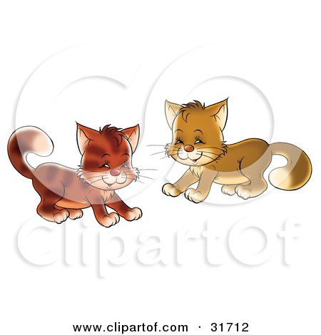 Clipart Illustration of Two Playful Brown Kitty Cats Being Frisky by Alex Bannykh
