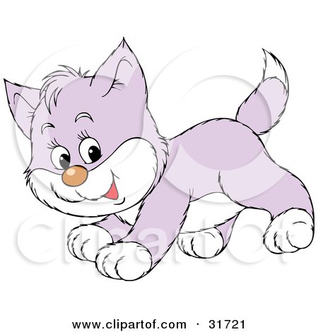 Clipart Illustration of a Playful Purple And White Kitten Running by Alex Bannykh