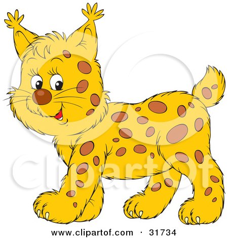 Clipart Illustration of a Spotted Lynx Cub Smiling And Walking To The Left by Alex Bannykh