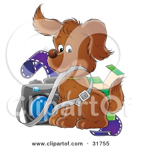 Clipart Illustration of an Adorable Puppy Posing With Film And A Camera by Alex Bannykh