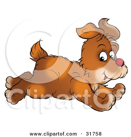 Clipart Illustration of a Running Brown Dog Glancing While Passing by Alex Bannykh
