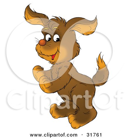 Clipart Illustration of an Energetic Brown Puppy Standing On Its Hind Legs by Alex Bannykh