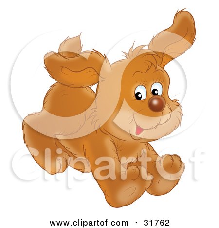Clipart Illustration of a Playful Brown Puppy Dog Running With Its Ears Flapping by Alex Bannykh