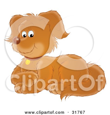 Clipart Illustration of a Pleased Brown Puppy Dog Laying Down With Its Front Paws Crossed by Alex Bannykh