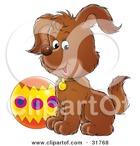 Clipart Illustration of a Cute Puppy Sitting By A Colorful Ball by Alex Bannykh