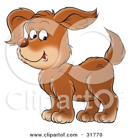 Clipart Illustration of a Happy Brown Puppy Dog In Profile, Facing To The Left, Glancing At The Viewer by Alex Bannykh