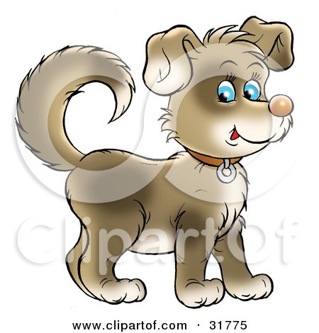 Clipart Illustration of a Cute Brown Puppy With Blue Eyes, Wearing A Collar, Facing To The Right And Glancing At The Viewer by Alex Bannykh
