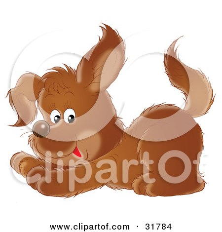 Clipart Illustration of a Playful Brown Puppy Crouching Down On Its Front Legs by Alex Bannykh