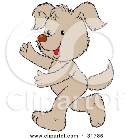 Clipart Illustration of a Happy Pale Brown Puppy Running On Its Hind Legs, Holding Its Arms Out by Alex Bannykh