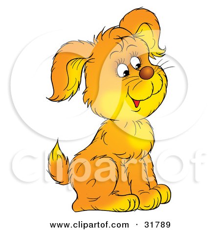 Clipart Illustration of a Cute Yellow And Orange Puppy Sitting And Facing To The Right by Alex Bannykh