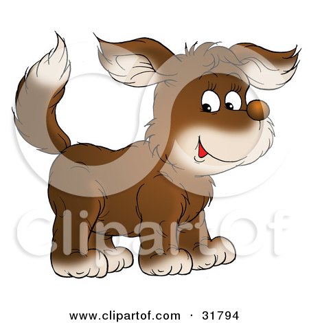 Clipart Illustration of a Cute White And Brown Dog Smiling And Glancing At The Viewer by Alex Bannykh