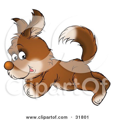 Clipart Illustration of a Cute Energetic Brown Puppy Dog Running Past by Alex Bannykh