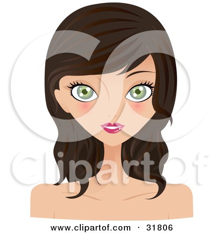 Clipart Illustration of a Beautiful Brunette Caucasian Woman With Green Eyes, Facing Front by Melisende Vector