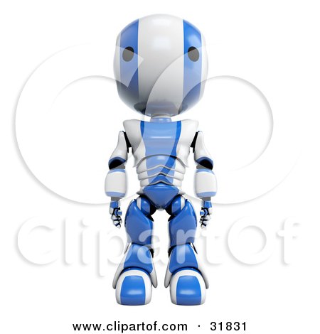 Clipart Illustration of a 3D Blue And White AO-Maru Robot Facing Towards The Viewer, Standing Straight With His Arms At His Sides by Leo Blanchette
