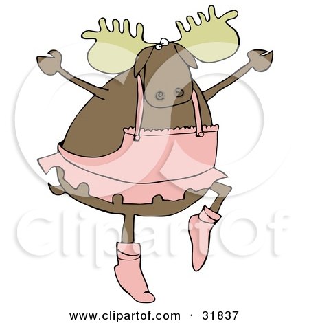 Clipart Illustration of a Masculine Moose Ballerina Dancing Ballet In A Pink Tutu, Up On Tippy Toes by djart
