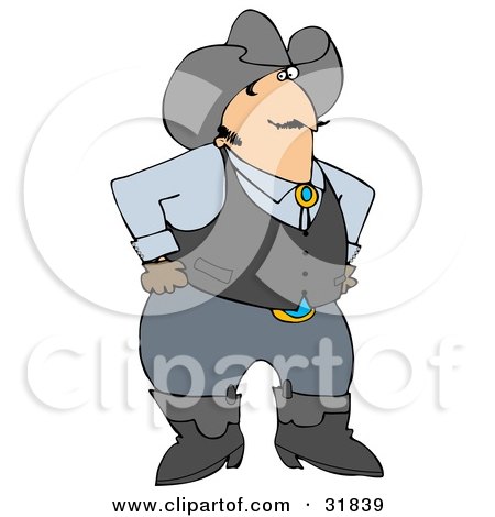 Clipart Illustration of a Friendly White Cowboy In Boots, A Vest And Hat, Standing With His Hands On His Hips And Glancing At The Viewer by djart