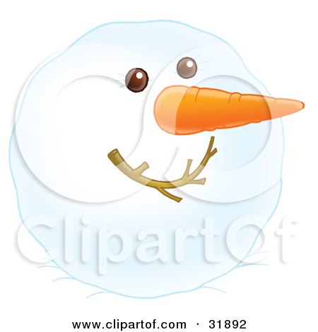 Clipart Illustration of a Friendly Snowman Face With A Stick Mouth, Coal Eyes And Carrot Nose by Alex Bannykh