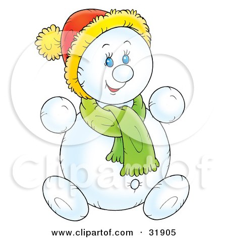 Clipart Illustration of a Happy Blue Eyed Child Snowman Wearing A Hat And Scarf by Alex Bannykh
