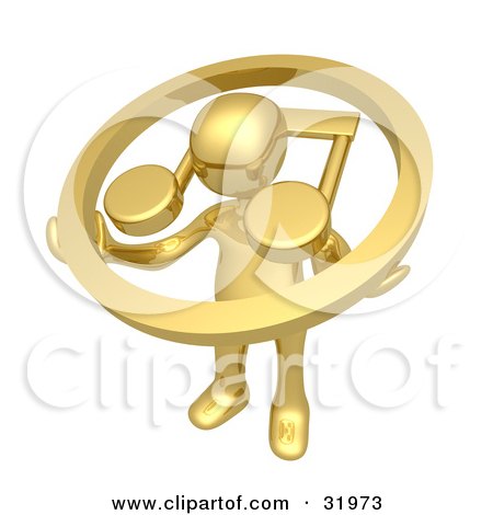 Clipart Illustration of a Gold Person Carrying A Red Circle With A Music Note Over His Shoulders by 3poD