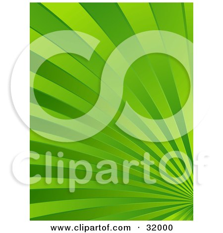 Clipart Illustration of a Background Of Green Rays And Gradient Light, Rushing Off Into The Distance by elaineitalia