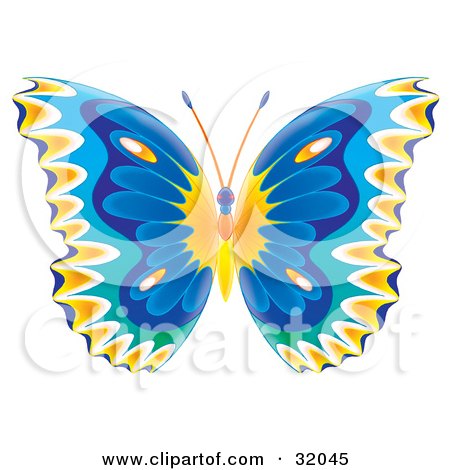 Clipart Illustration of a Colorfully Patterned Butterfly With Orange And Blue Wings by Alex Bannykh