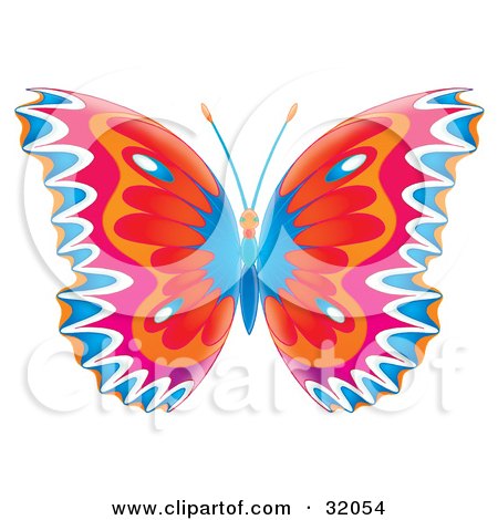 Clipart Illustration of a Colorfully Patterned Butterfly With Blue, White, Pink, Orange And Blue Wings by Alex Bannykh