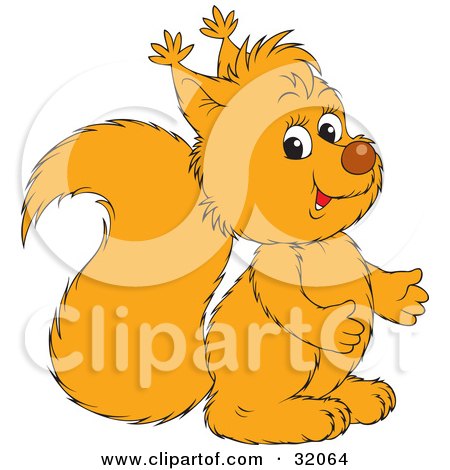 Clipart Illustration of a Yellow Squirrel Gesturing With His Hands, Facing Right And Looking At The Viewer by Alex Bannykh