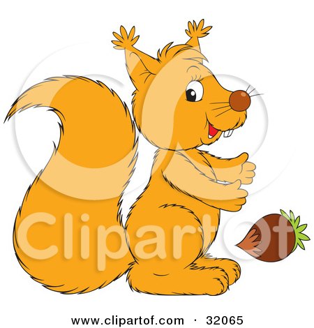 Clipart Illustration of a Squirrel Glancing At The Viewer While Reaching For An Acorn by Alex Bannykh