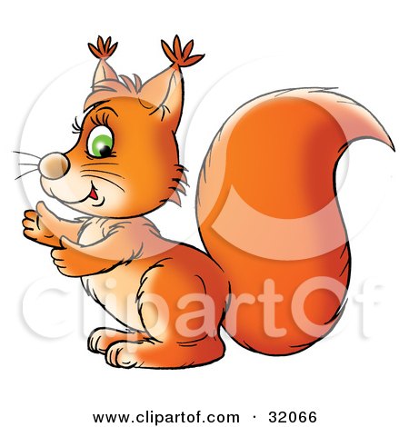 Clipart Illustration of a Green Eyed Orange Squirrel Glancing At The Viewer While Facing Left by Alex Bannykh