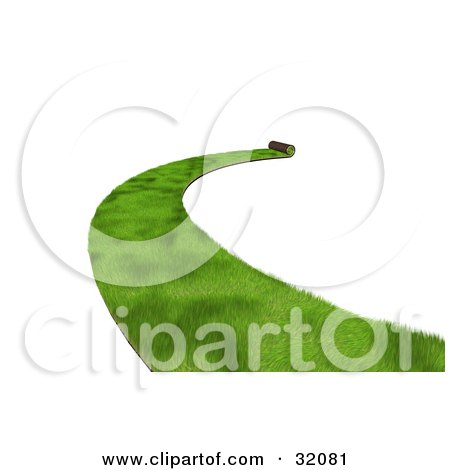 Clipart Illustration of a Path Of Green 3d Sod Being Rolled Out With A Curve, On A White Background by Frog974