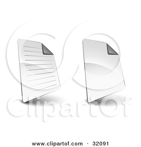 Clipart Illustration of Two Lined And Blank Sheets Of Paper With The Top Corners Folded, With Shadows On A White Background by beboy