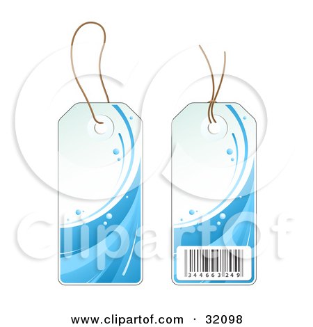 Clipart Illustration of Two Sides Of A Blue Wave of Water Sales Price Tag With A Barcode by beboy